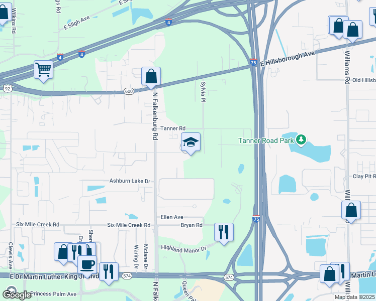 map of restaurants, bars, coffee shops, grocery stores, and more near 10119 East Ellicott Street in Tampa