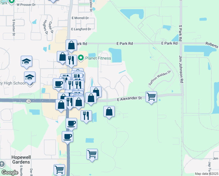 map of restaurants, bars, coffee shops, grocery stores, and more near 815 Ashentree Drive in Plant City