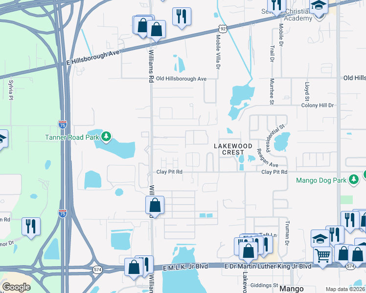 map of restaurants, bars, coffee shops, grocery stores, and more near 5024 Blue Latan Lane in Tampa