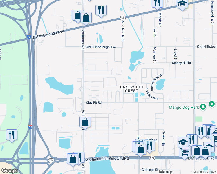 map of restaurants, bars, coffee shops, grocery stores, and more near 5024 Blue Latan Lane in Tampa