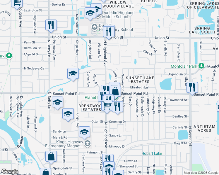 map of restaurants, bars, coffee shops, grocery stores, and more near 1924 Byram Drive in Clearwater