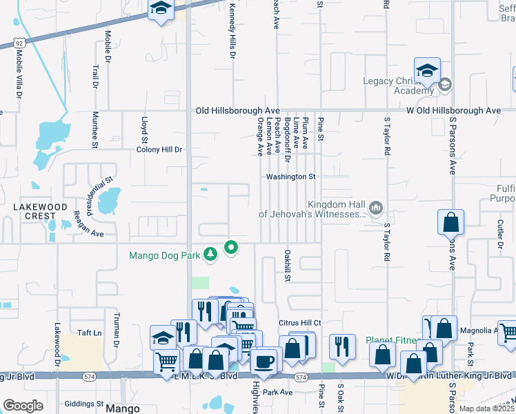 map of restaurants, bars, coffee shops, grocery stores, and more near 5222 Orange Avenue in Seffner