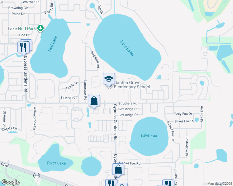 map of restaurants, bars, coffee shops, grocery stores, and more near 5118 Bird Lane in Winter Haven