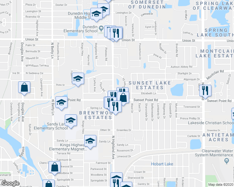 map of restaurants, bars, coffee shops, grocery stores, and more near 1924 Byram Drive in Clearwater