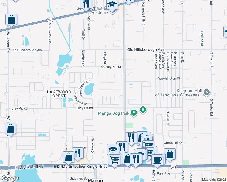 map of restaurants, bars, coffee shops, grocery stores, and more near 11603 Valencia Drive in Seffner