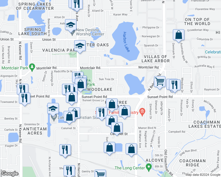 map of restaurants, bars, coffee shops, grocery stores, and more near 1960 Pepper Mill Drive in Clearwater