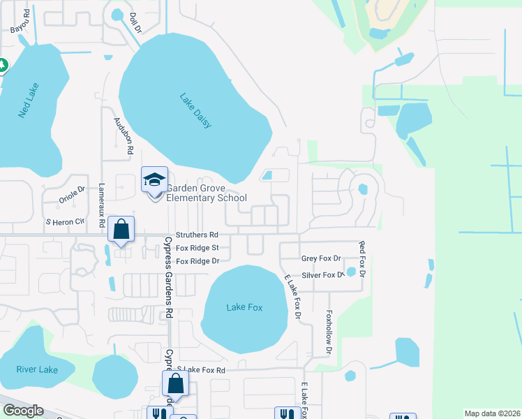 map of restaurants, bars, coffee shops, grocery stores, and more near 474 Daisy Way in Winter Haven
