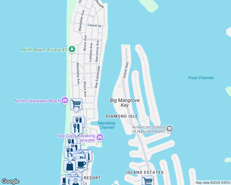 map of restaurants, bars, coffee shops, grocery stores, and more near 748 Island Way in Clearwater