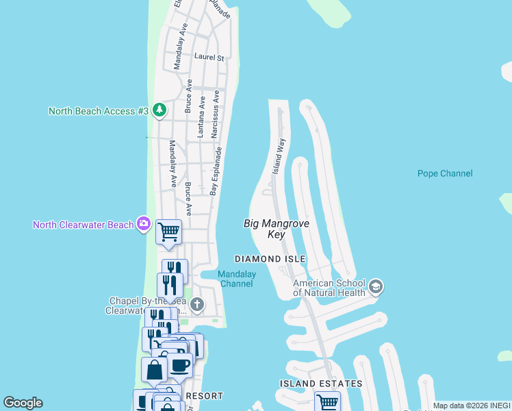 map of restaurants, bars, coffee shops, grocery stores, and more near 748 Island Way in Clearwater
