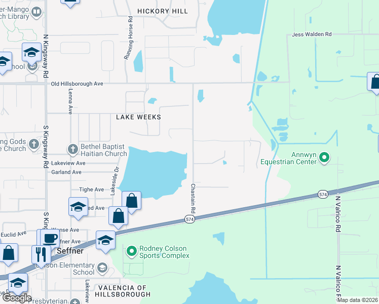 map of restaurants, bars, coffee shops, grocery stores, and more near 415 Chastain Road in Seffner