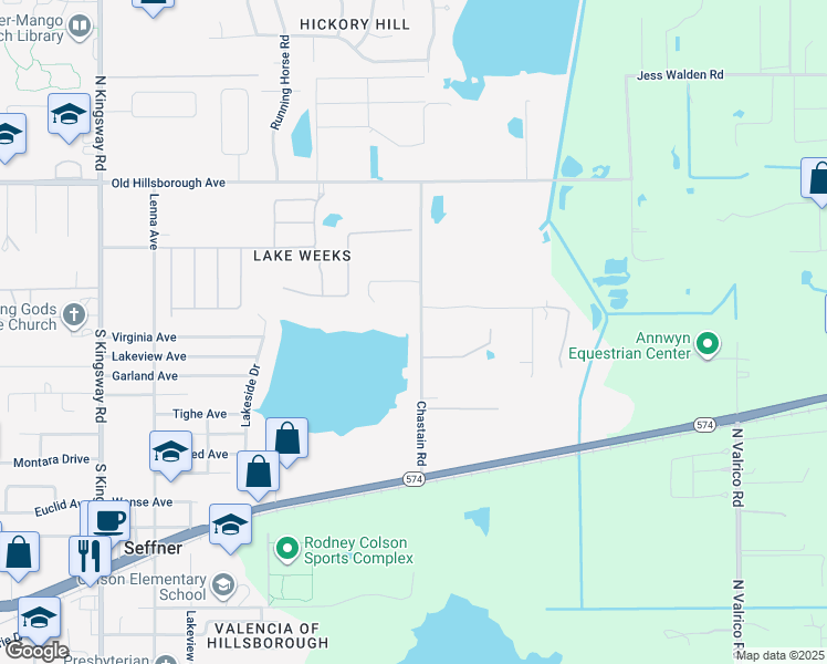 map of restaurants, bars, coffee shops, grocery stores, and more near 501 Chastain Road in Seffner