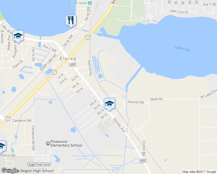 map of restaurants, bars, coffee shops, grocery stores, and more near 1201 American Superior Boulevard in Winter Haven