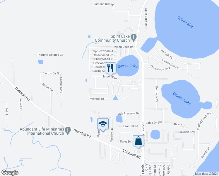 map of restaurants, bars, coffee shops, grocery stores, and more near 3638 Queens Cove Boulevard in Winter Haven