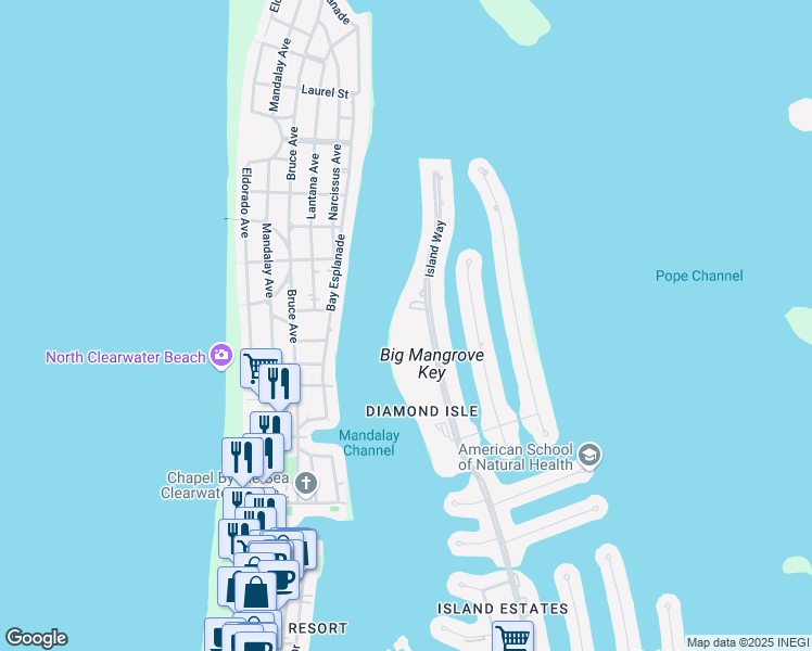 map of restaurants, bars, coffee shops, grocery stores, and more near 750 Island Way in Clearwater