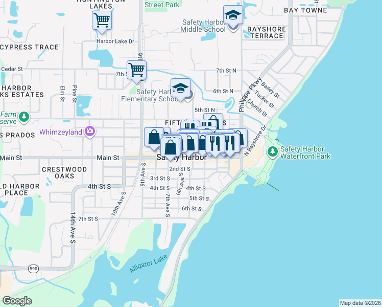 map of restaurants, bars, coffee shops, grocery stores, and more near 176 5th Avenue North in Safety Harbor