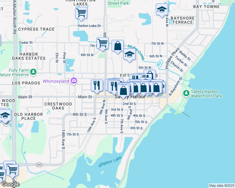 map of restaurants, bars, coffee shops, grocery stores, and more near 744 2nd Street North in Safety Harbor