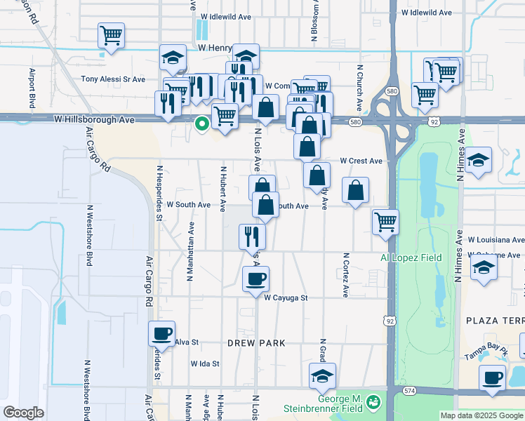 map of restaurants, bars, coffee shops, grocery stores, and more near 4829 North Lois Avenue in Tampa