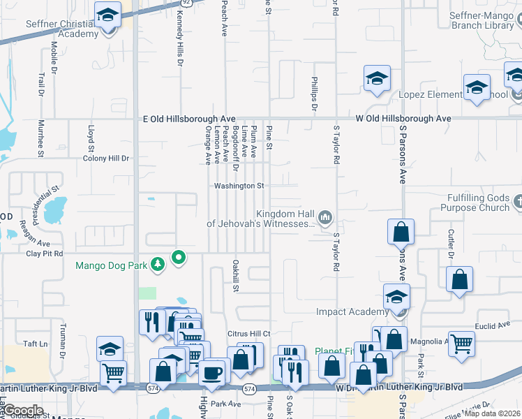 map of restaurants, bars, coffee shops, grocery stores, and more near 5228 Cherry Avenue in Seffner