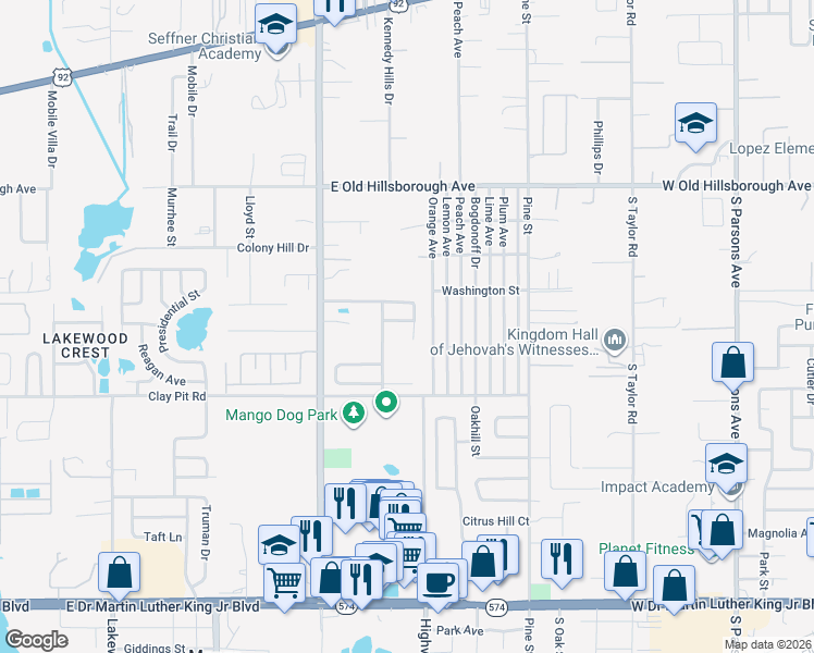 map of restaurants, bars, coffee shops, grocery stores, and more near 11813 Prickly Pear Way in Seffner
