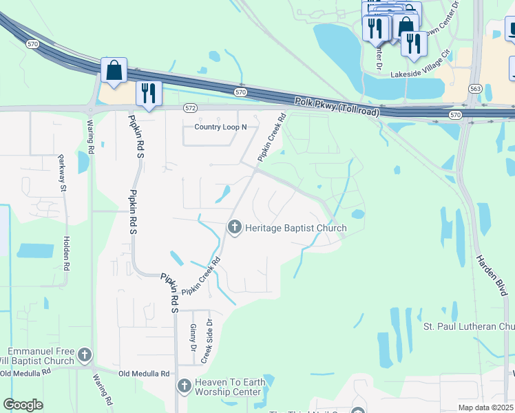 map of restaurants, bars, coffee shops, grocery stores, and more near 4033 Pine Forest Place in Lakeland