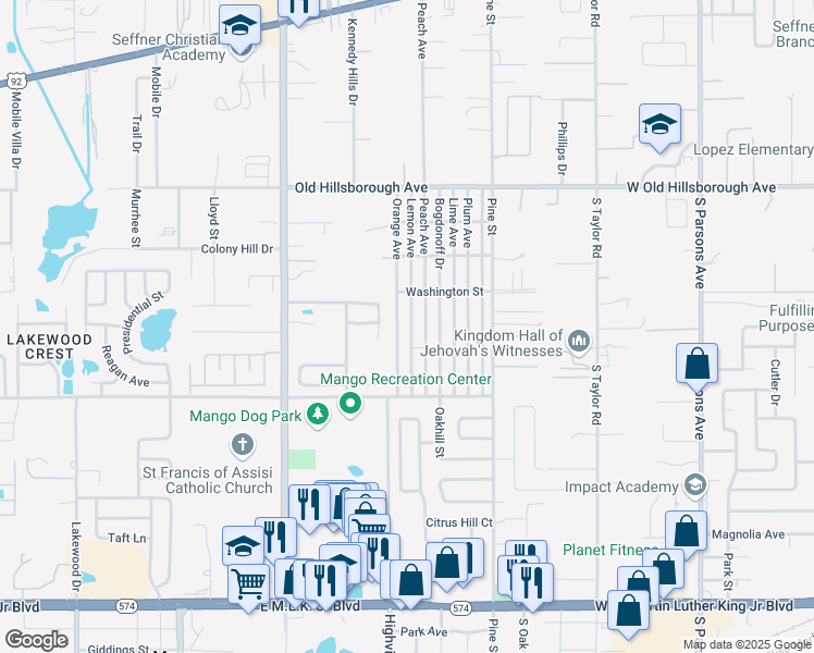 map of restaurants, bars, coffee shops, grocery stores, and more near 5226 Lemon Avenue in Seffner