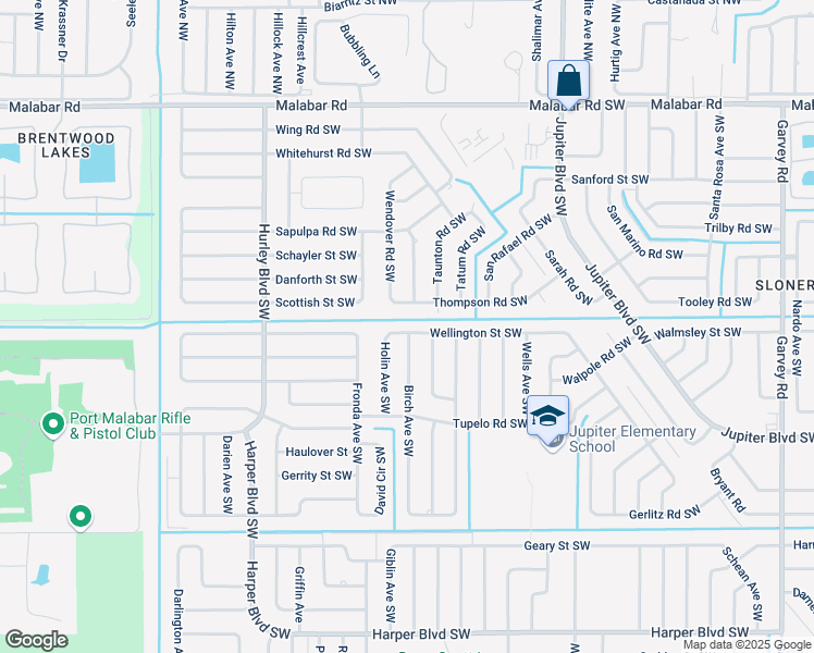 map of restaurants, bars, coffee shops, grocery stores, and more near 1137 Wellington St SW in Palm Bay