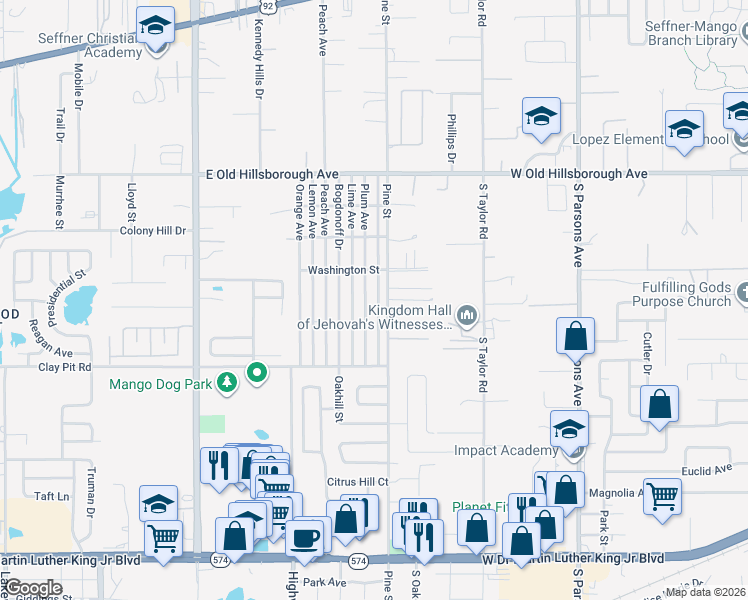 map of restaurants, bars, coffee shops, grocery stores, and more near 5230 Cherry Avenue in Seffner