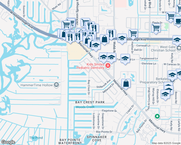 map of restaurants, bars, coffee shops, grocery stores, and more near 4921 Bay Crest Drive in Tampa