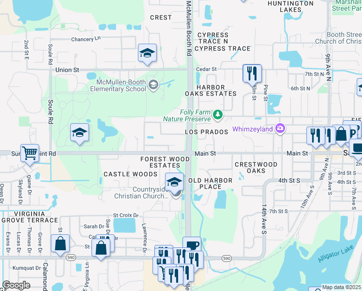 map of restaurants, bars, coffee shops, grocery stores, and more near 3062 Prestige Drive in Clearwater