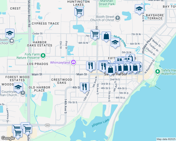 map of restaurants, bars, coffee shops, grocery stores, and more near 143 10th Avenue North in Safety Harbor
