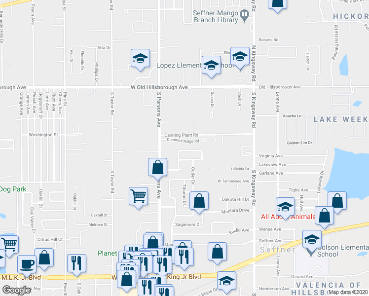 map of restaurants, bars, coffee shops, grocery stores, and more near 814 Chadsworth Avenue in Seffner