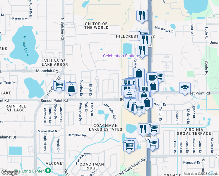 map of restaurants, bars, coffee shops, grocery stores, and more near 1933 Summit Drive in Clearwater