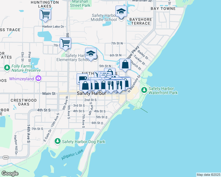 map of restaurants, bars, coffee shops, grocery stores, and more near 147 3rd Avenue North in Safety Harbor