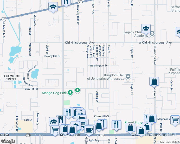 map of restaurants, bars, coffee shops, grocery stores, and more near 5228 Lemon Avenue in Seffner