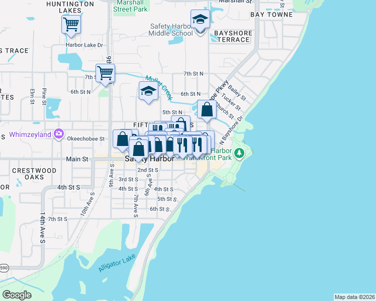 map of restaurants, bars, coffee shops, grocery stores, and more near 147 3rd Avenue North in Safety Harbor