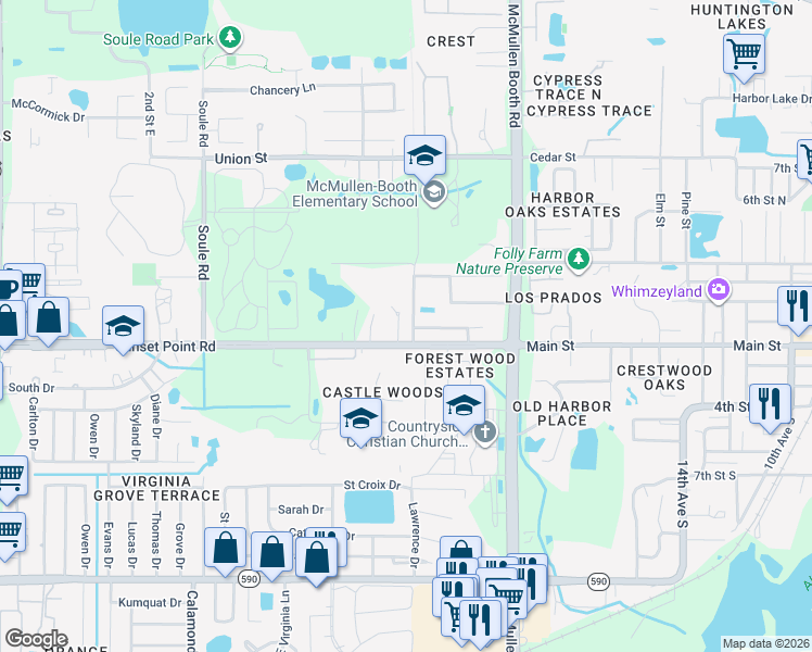map of restaurants, bars, coffee shops, grocery stores, and more near 1937 Oakridge Court in Clearwater