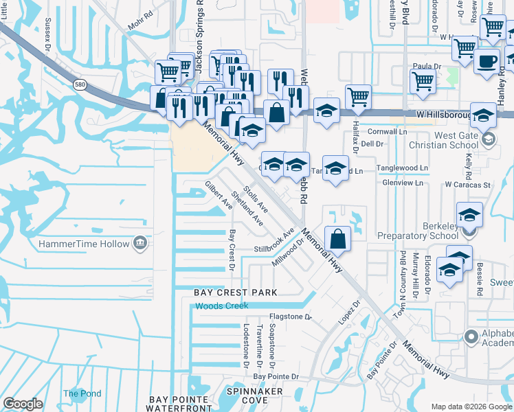 map of restaurants, bars, coffee shops, grocery stores, and more near 4924 Stolls Avenue in Tampa