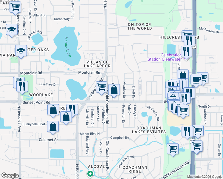 map of restaurants, bars, coffee shops, grocery stores, and more near 1934 Atlantis Drive in Clearwater
