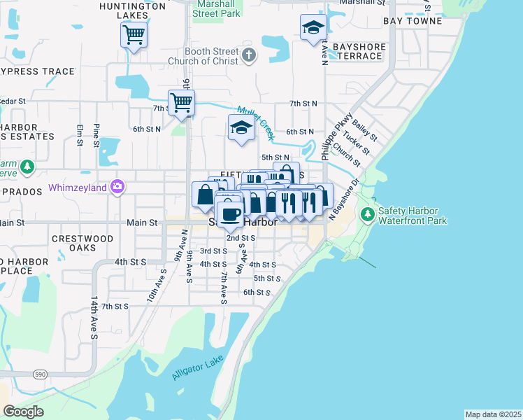 map of restaurants, bars, coffee shops, grocery stores, and more near 176 5th Avenue North in Safety Harbor