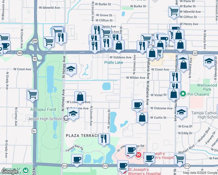 map of restaurants, bars, coffee shops, grocery stores, and more near 4902 North Macdill Avenue in Tampa