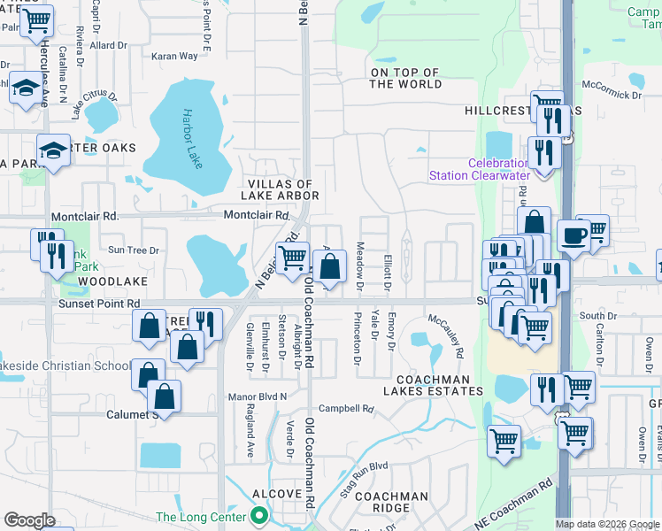 map of restaurants, bars, coffee shops, grocery stores, and more near 1934 Atlantis Drive in Clearwater