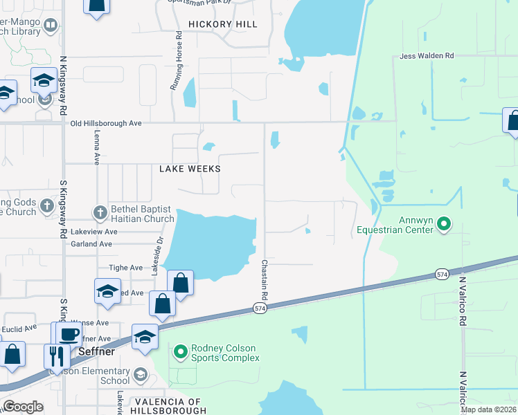 map of restaurants, bars, coffee shops, grocery stores, and more near 415 Chastain Road in Seffner