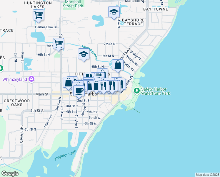 map of restaurants, bars, coffee shops, grocery stores, and more near 101 2nd Avenue North in Safety Harbor