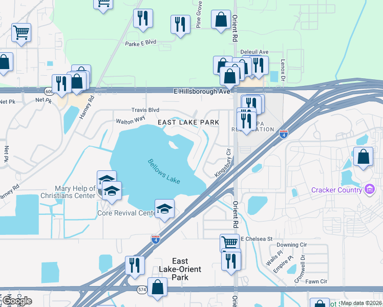 map of restaurants, bars, coffee shops, grocery stores, and more near 6913 Spencer Circle in Tampa