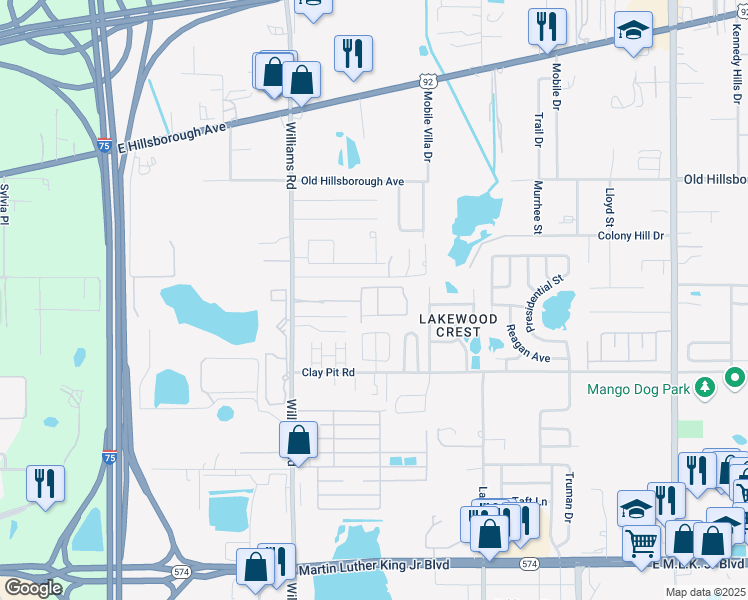 map of restaurants, bars, coffee shops, grocery stores, and more near 5024 Blue Latan Lane in Tampa