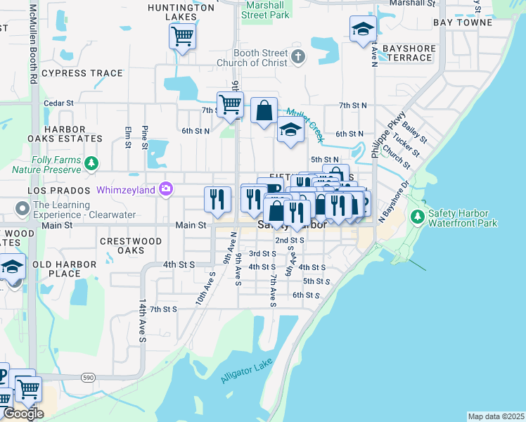 map of restaurants, bars, coffee shops, grocery stores, and more near 744 2nd Street North in Safety Harbor