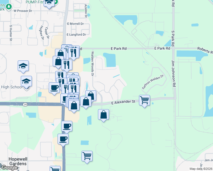 map of restaurants, bars, coffee shops, grocery stores, and more near 762 Ashentree Drive in Plant City