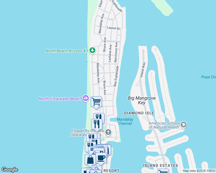 map of restaurants, bars, coffee shops, grocery stores, and more near 5 Iris Street in Clearwater