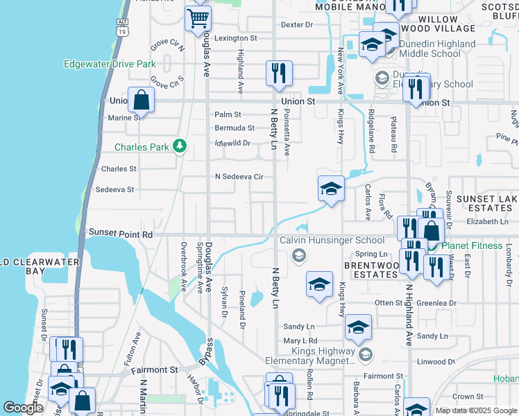 map of restaurants, bars, coffee shops, grocery stores, and more near 1940 Macomber Avenue in Clearwater