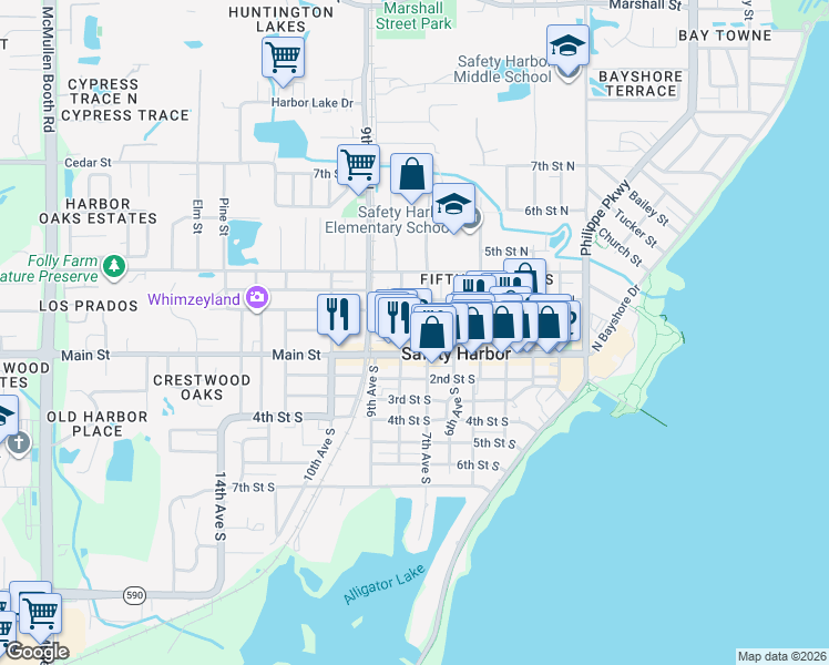 map of restaurants, bars, coffee shops, grocery stores, and more near 734 2nd Street North in Safety Harbor